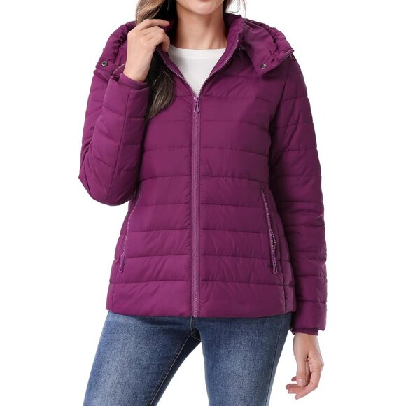 Womens Purple 100% Polyester Lightweight Waterproof Hooded Quilted Puffer Jacket - Picture 6 of 7